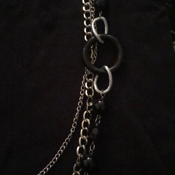 Long Black Silver Chain Layer Necklace New - Picture 6 of 7